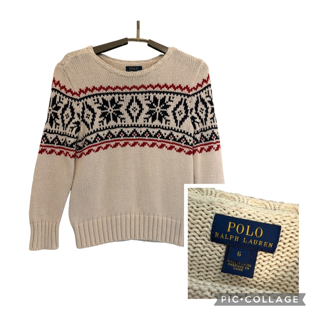 Polo Ralph Lauren Kids Cream Fair Isle Cotton Chunky Knit Sweater Sz 6 Snowflake